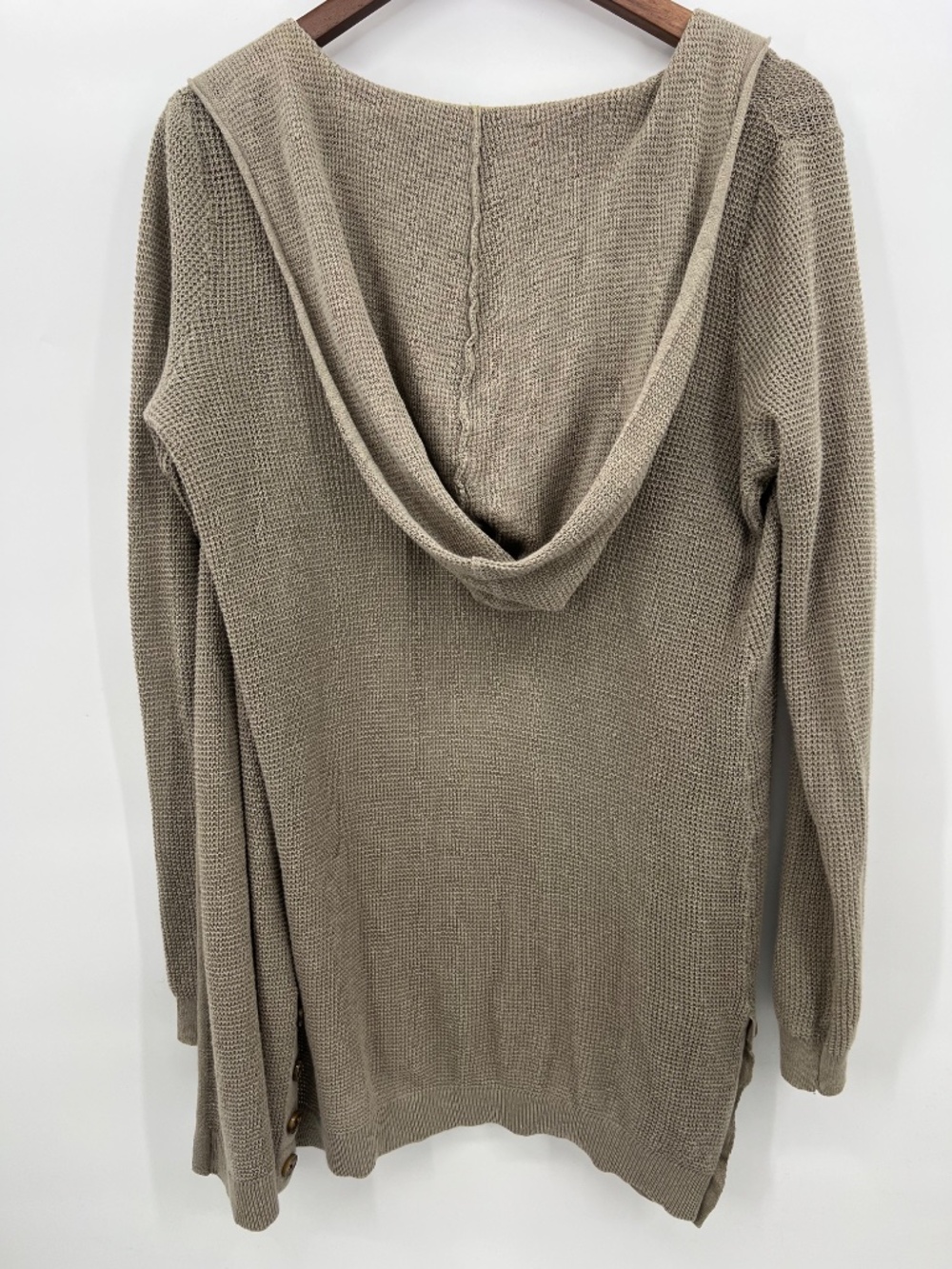 Sigrid Olsen Hooded Cardigan Open Front Button Accent Linen Blend Neutral Lagen - Picture 2 of 5